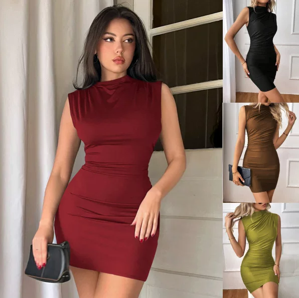 Amazon European and American Cross-Border Spring and Summer New Women's Sleeveless Vest Knitted High-Elastic Hip-Hugging Dress