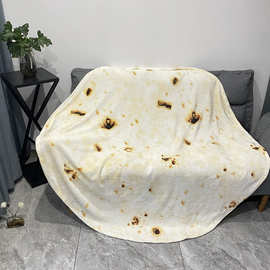亚马逊双面法兰绒 墨西哥鸡肉卷毛毯圆形盖毯 1.5米毛毯 披萨毛毯