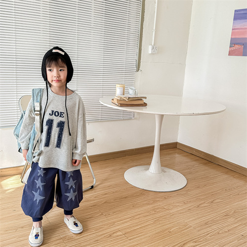 2024 children's clothing spring clothing children's Korean spring T-shirt waffle sweatshirt boys and girls long-sleeved bottoming shirt 123073