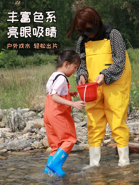 Children's Waterproof Overalls for Playing in the Sea, Full-Body Waterproof Rain Pants with Suspenders for Elementary School Students