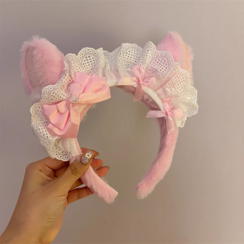 Otoño y invierno lindos estereoscópicos de peluche bandeja de cabello de dibujos animados orejas de gato orejas de conejo lavar la cara bandeja de cabello rojo al por mayor accesorios para el cabello