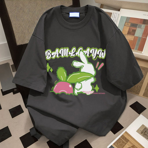 Cotton 2024 Summer Rabbit Graphic Tee Shirt Cross-border Trade Women's Fashion Cute Loose Short Sleeve T-Shirt for Women