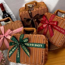 仿藤编织手提箱伴手礼礼品盒手工收纳储物过年过节礼物拍照道具
