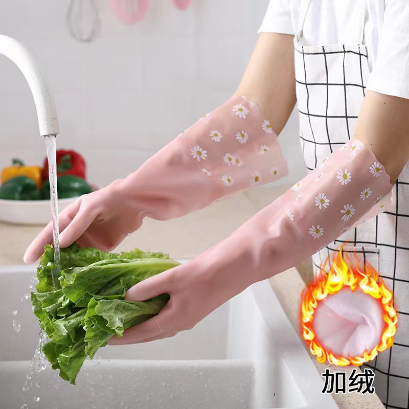 Invierno impermeable guantes calientes hogar espesado látex lavandería limpieza del hogar forro polar antideslizante lavavajillas guantes