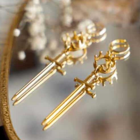 Amazon's Popular European and American Baroque Retro Golden Sword Crown Pendant Earrings Women's Fashion Personalized Jewelry