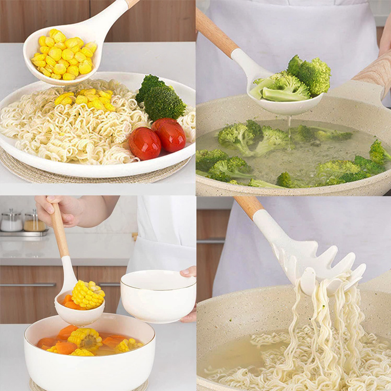 Kitchen espátula de silicona utensilios de cocina de silicona juego de 12 piezas colador cuchara de sopa cuchara de cocina casera juego de pala resistente a altas temperaturas