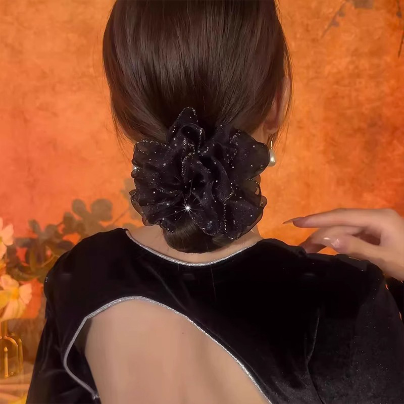 Brotes de flores negras de alta calidad, anillo de cabello de estrellas, banda de goma de alta elasticidad, bolas de cabeza, anillo de cabello de intestino grueso, cuerda de cabello para mujeres