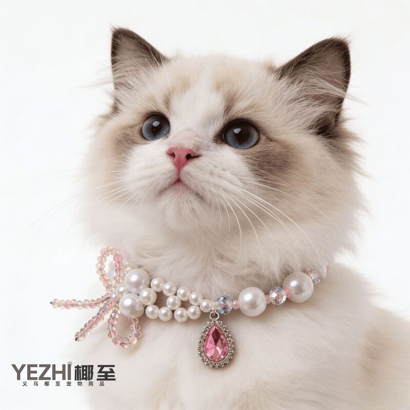 Wholesale In-Stock Pet Rhinestone Pearl Necklaces, Fashionable Accessories for Cats and Dogs, Doll-Style Hair Clips for Bichon Pets