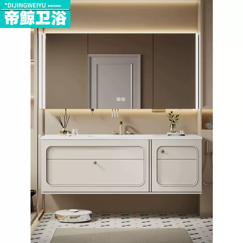 现代轻奢通体岩板热弯一体盆浴室柜组合杜丽家可丽耐一体盆洗手台