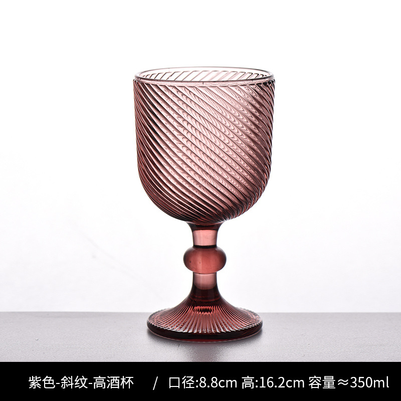 Copa de rayas verticales de vidrio retro europeo, copa de vino tinto, copa de postre alto de helado, copa de vino de frutas de uva de champán casero