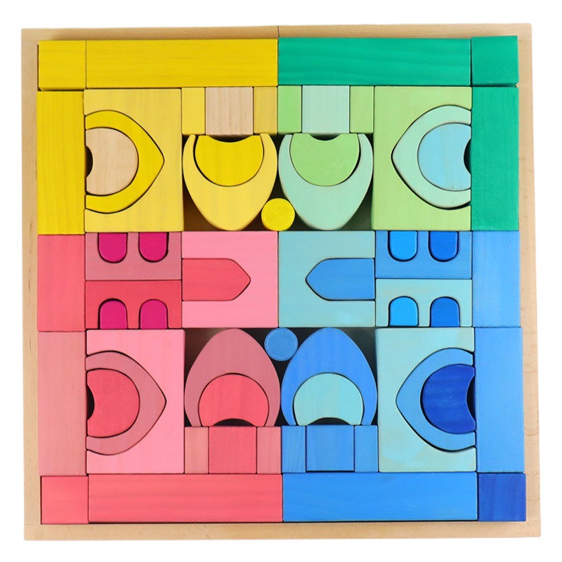 Transfronterizo alemán haya pirámide escalera gran arco iris bloques de construcción juguetes ensamblados educación temprana de los niños Ilustración Jenga