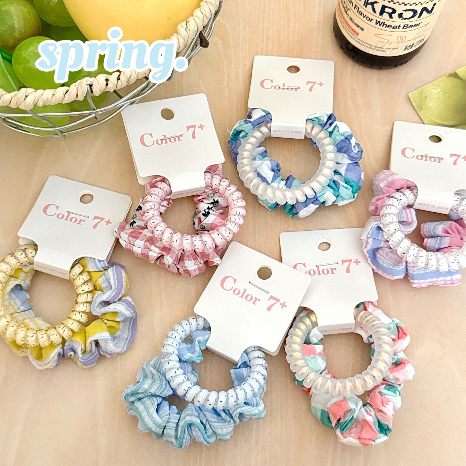 Primavera sensación de flor triturada intestino delgado anillo de cabello conjunto de inins corazón de la chica de viento lindo atar cabello de cabeza de cabello de cabello de cabello retro universal