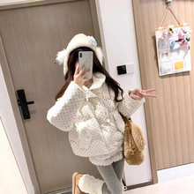 韩系甜美风波点毛领灯芯绒棉服外套秋冬季宽松加厚保暖短款面包服