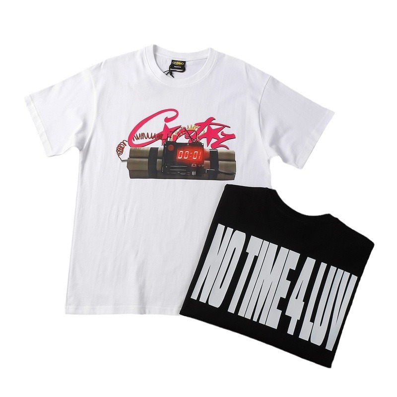 欧米のニッチなトレンドブランド、タイマー柄プリントが人気の万能半袖Tシャツ、夏らしいゆったりとしたカジュアルな半袖|undefined