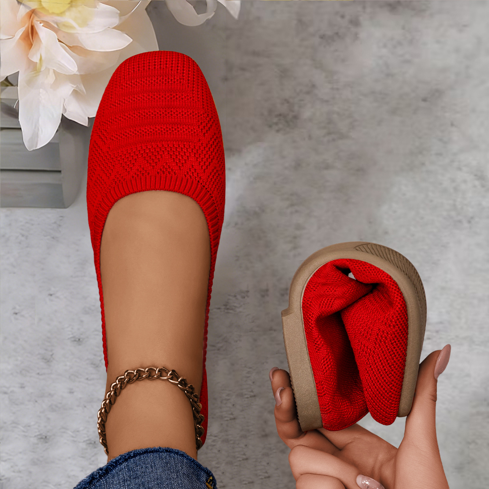 Zapatos de mujer comercio exterior transfronterizo zapatos de mujer tejidos transpirables zapatos de sola suave no cansados zapatos planos zapatos casuales cuadrados