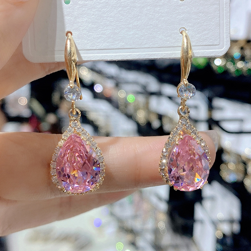 9g Weight Rhinestones Inlay Material 1 Pair Luxurious Water Droplets Inlay Alloy Rhinestones Drop Earrings