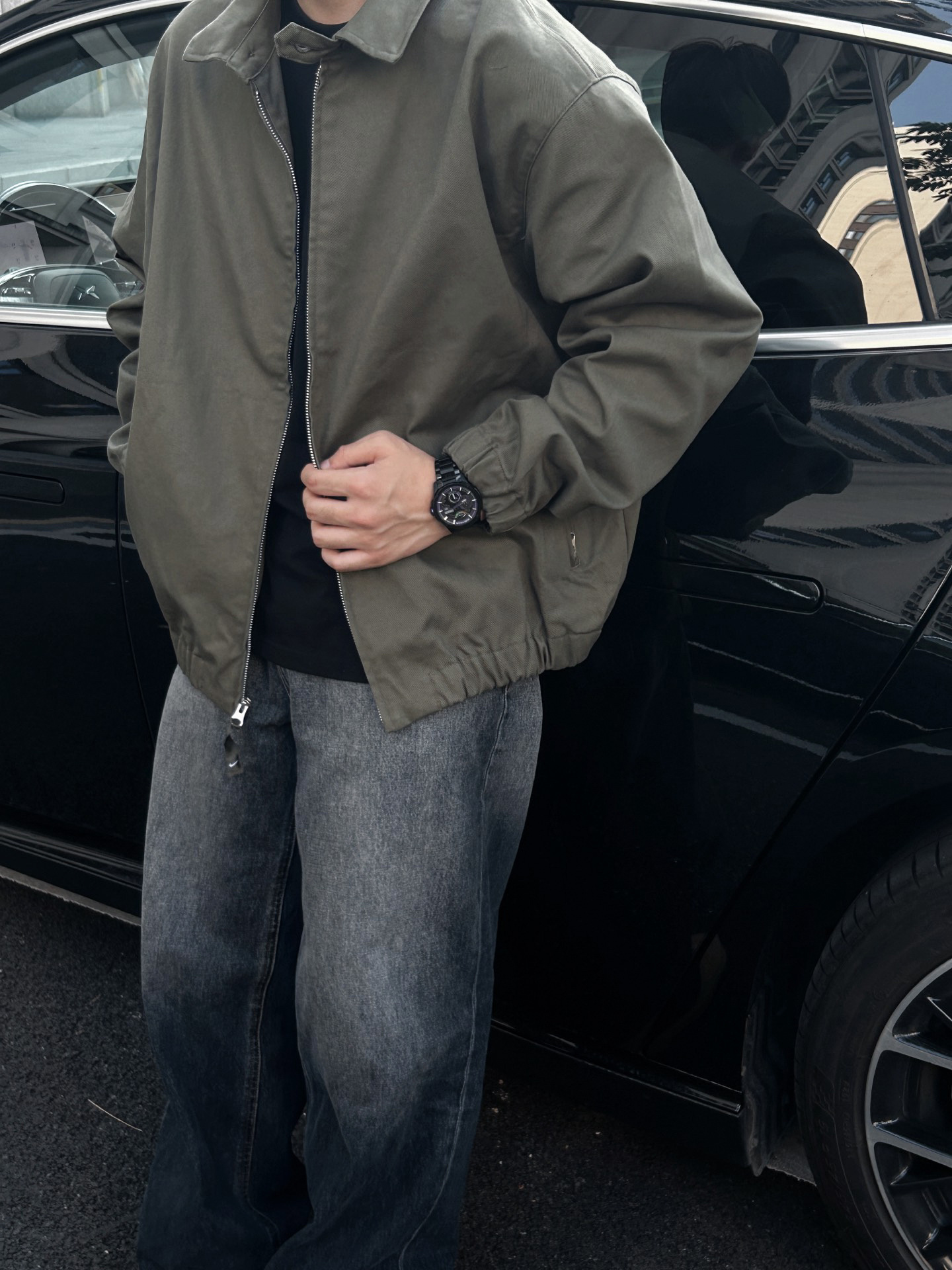 軍緑cleanfitジャケット男性モデル春秋スーツファッションブランド高級感カジュアルパイロット上着