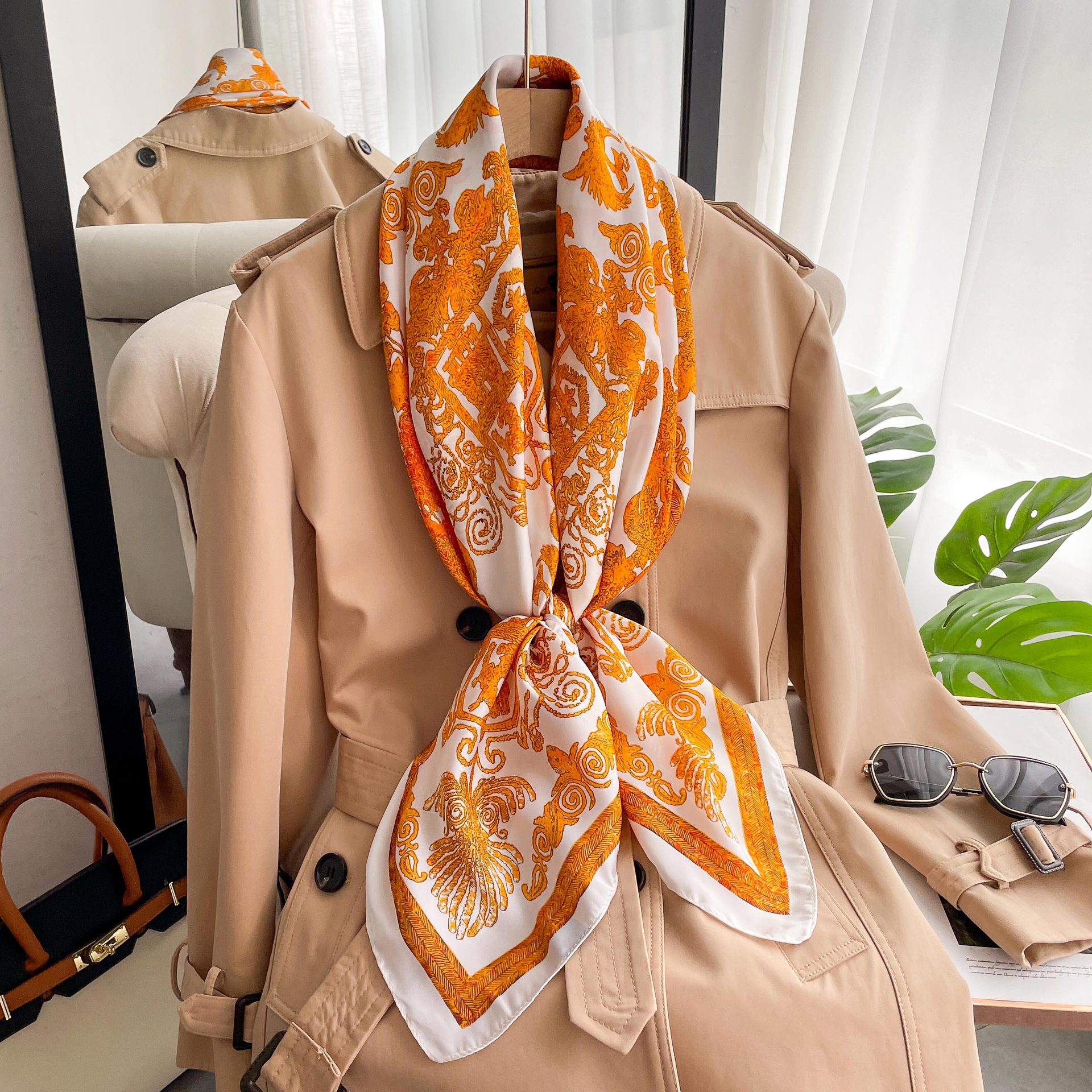 Long Silk Scarf For Women Beach Sun Protection Shawl Patterned_voghion.com