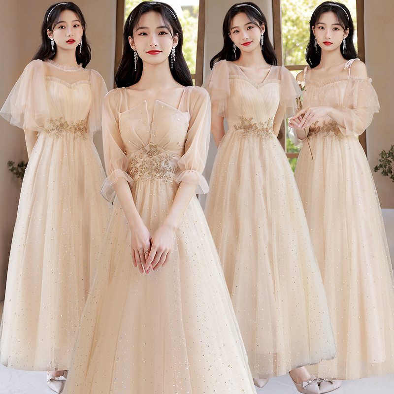 Bridesmaid Dress Champagne Color Elegant Slimming Look 2025 New Host Sister Group Bridesmaid Group Dress Fairy Evening Dress Bridesmaid Dress Champagne Color Elegant Slimming Look 2025 New Host Sister Group Bridesmaid Group Dress Fairy Evening Dress