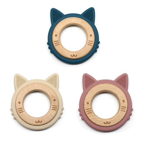 Long-lasting bite-resistant cat pattern tooth gel cross-border exclusive Xun tooth gel baby toy baby toy beech grinding tooth stick