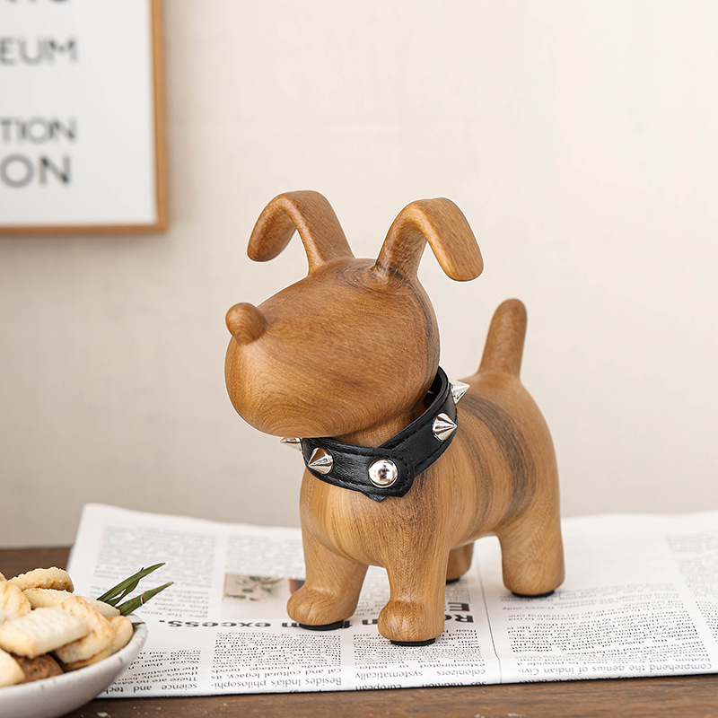 圆形陶瓷创意小狗摆件客厅玄关餐桌白瓷办公室高级感生日礼物