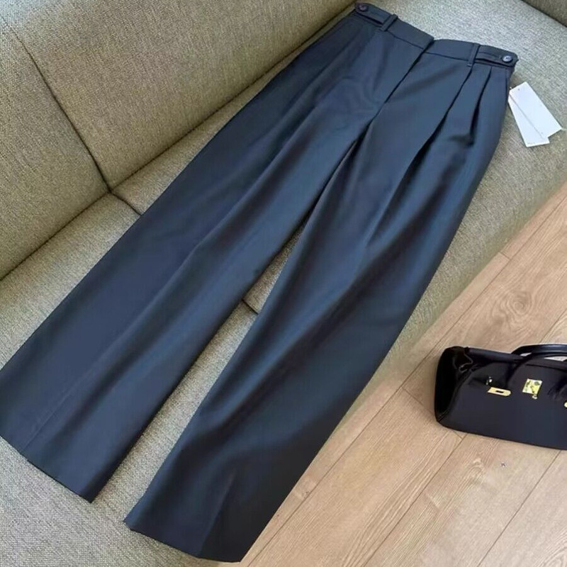 Recommended by Customers from Italy ~ Fine Wool Wide-Leg Suit Pants for Women, Straight High-Waisted Slimming Look