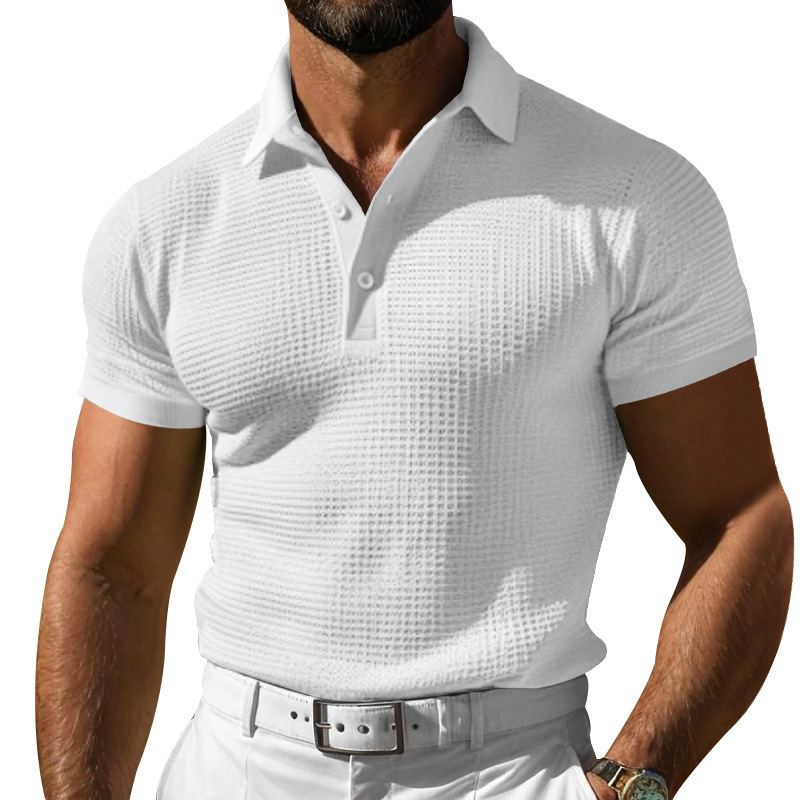 Nueva camiseta polo tipo waffle para hombre, estilo europeo y americano, transfronteriza, de Amazon, para verano, con botones, informal, deportiva.