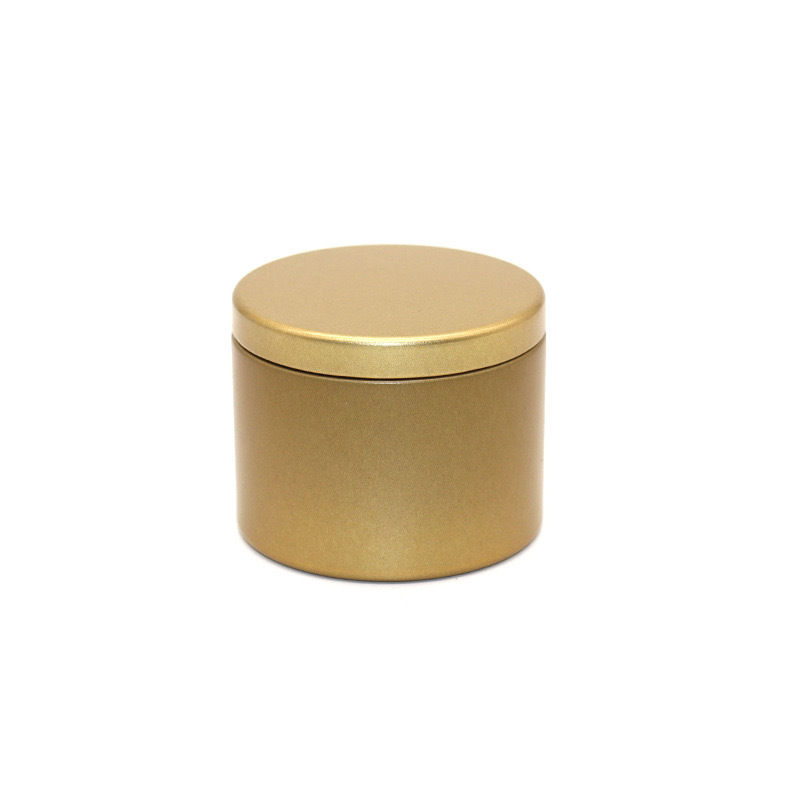 Caja redonda de hojalata negra sellada de doble cara con tapa de imitación de madera de alta gama para dulces, velas y aromaterapia, 4oz 8oz, al por mayor