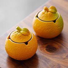 懒人烟灰缸带盖陶瓷创意个性家用办公室酒店仿真橘子烟缸钉制logo