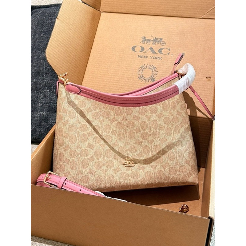 Coach's New Women's Bag Laurel Hobo Bag, Classic Monogram, Large Capacity, Shoulder and Crossbody Tote Bag