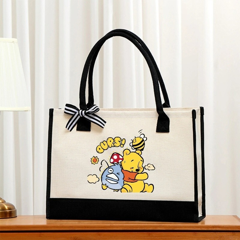 Cross-Border Hot-Selling Winnie the Pooh Off-White Canvas Bag for Women, Convenient Tote Bag Cross-Border Hot-Selling Winnie the Pooh Off-White Canvas Bag for Women, Convenient Tote Bag