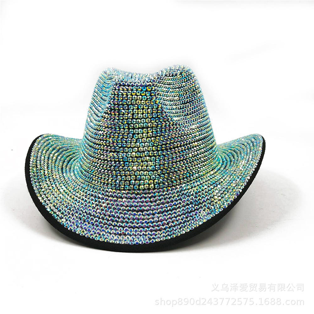 Sombreros de fiesta de diamantes hechos a mano sombreros de jazz de diamantes de color europeo y americano sombreros de vaquero sombreros 2024