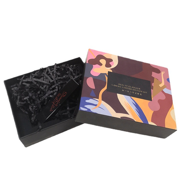 广东包装工厂礼盒定做天地盖黑色哑胶定制首饰口红彩妆礼品盒