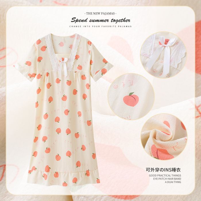 Camisón de manga corta de algodón de burbuja de verano al por mayor transfronterizo de dibujos animados dulce y lindo servicio a domicilio para niñas pijamas sueltos casuales