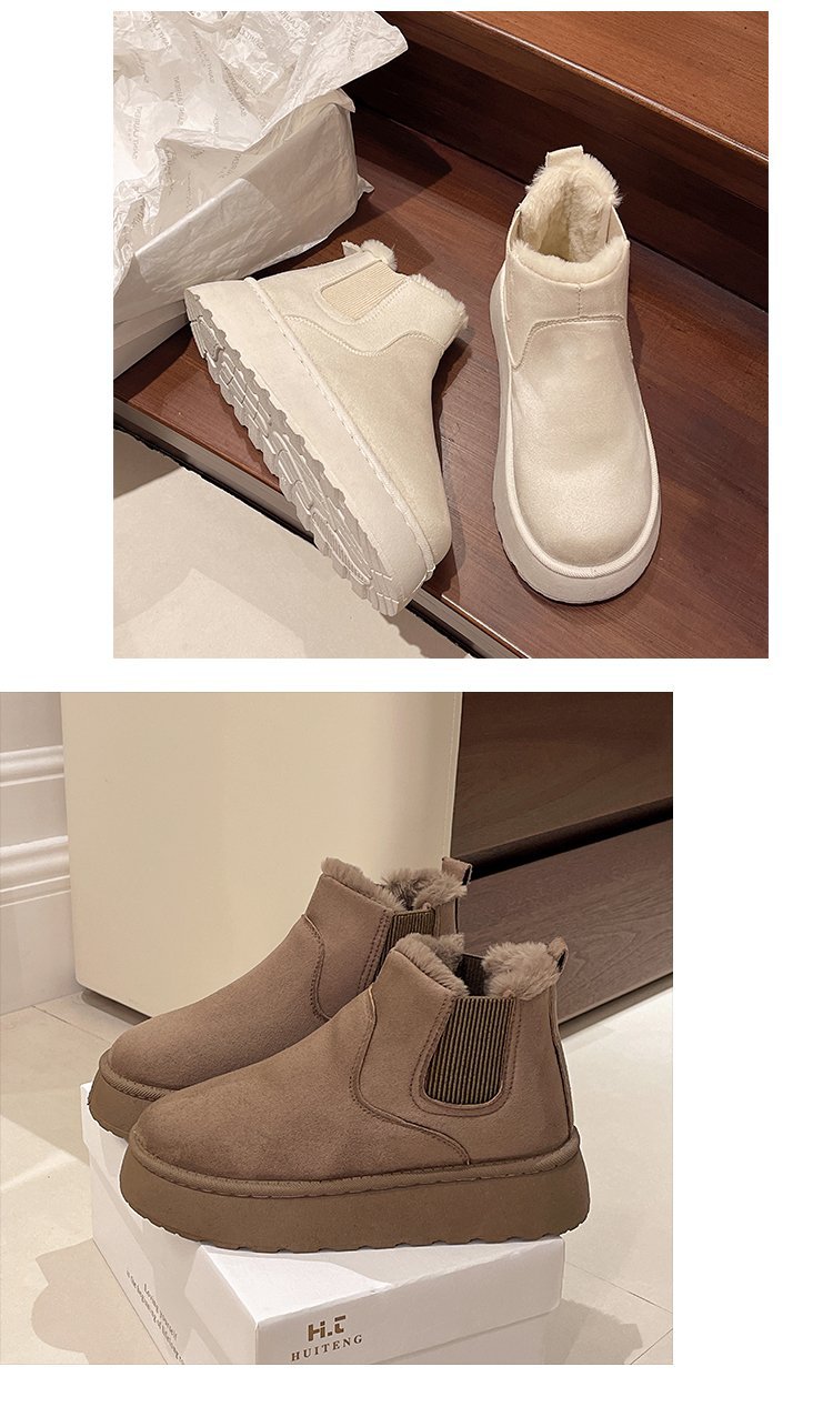 Women's platform snow boots in cotton shoes with wool round toe cotton boots_voghion.com