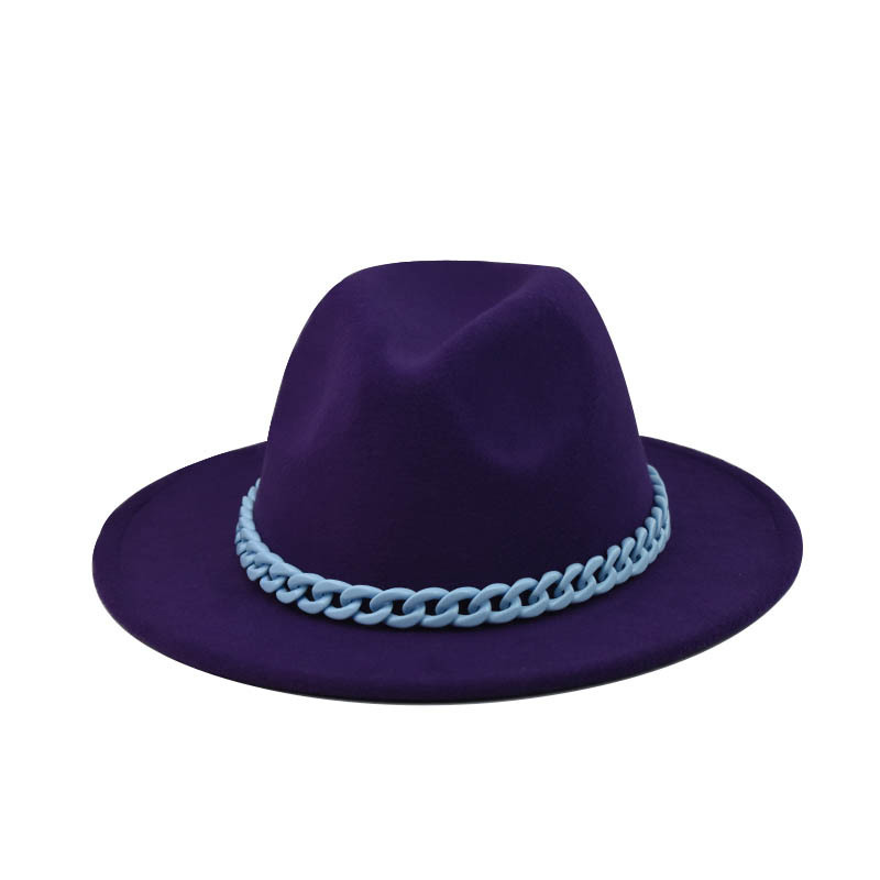 Comercio exterior transfronterizo engrosado padre-hijo Four Seasons Cadena naranja sombrero de lana cadena sombrero de fieltro de ala grande sombrero de copa plana