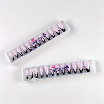 Parche de uñas postizas francés negro europeo y americano piezas de uñas para uñas 12 piezas de uñas portátiles superlargas en caja de plástico al por mayor nails