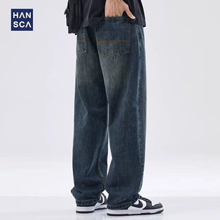 hansca直筒宽松牛仔裤男2026年秋美式高街复古水洗大码阔腿休闲裤