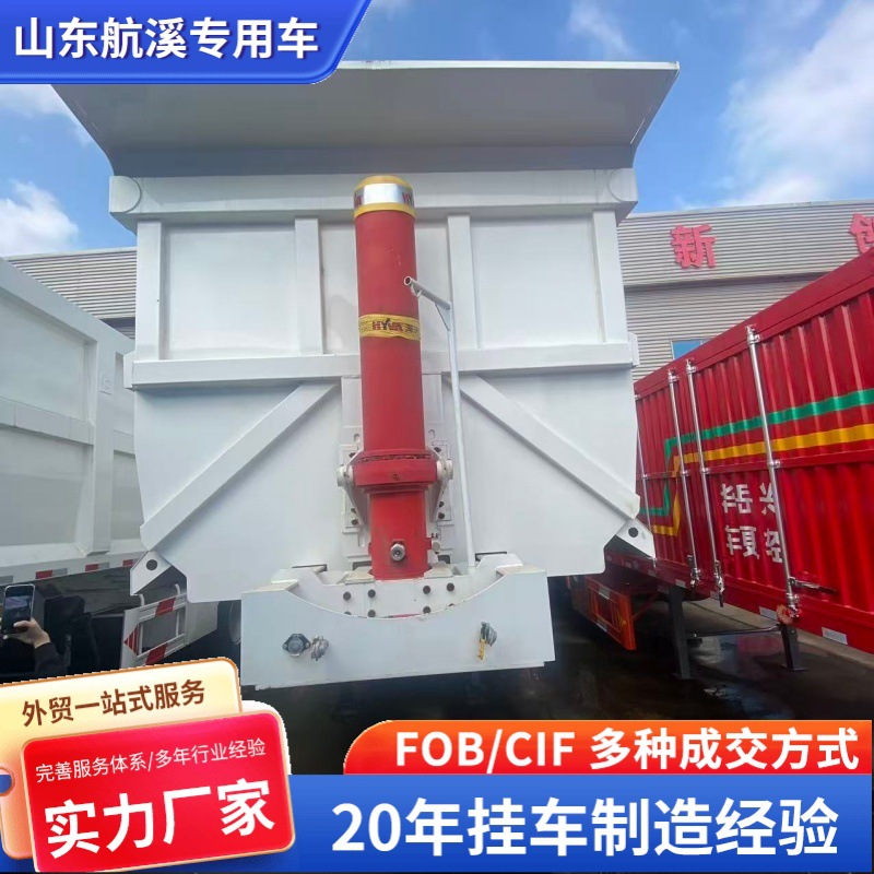 Rear-tipping self-unloading semi-trailer with front-mounted hydraulic cylinder, air-suspended single-tire lifting axle, sand and gravel transport vehicle, sourced from Central Asia