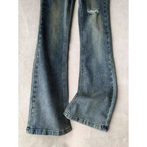 Vintage Retro Holey Flared Jeans for Women - Summer New Arrival High-Waisted Slimming Tapered Pants