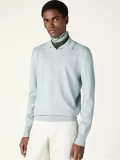 Lp Version of Old Money Style Men's Autumn and Winter New Business Lapel Wool Blended Knitted Polo Men's Long-Sleeved Sweater