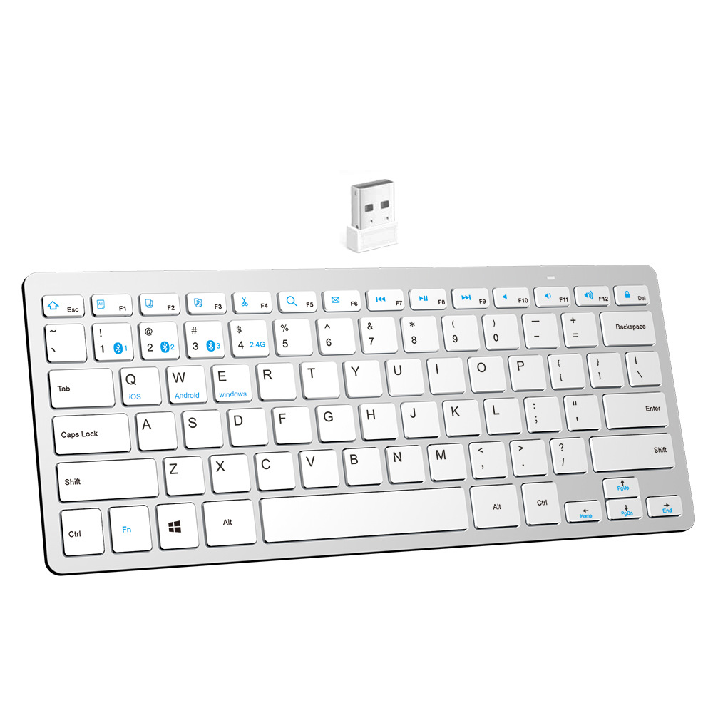 Teclado inalámbrico universal de Doble Modo de Bluetooth 2,4g teclado de batería seca teclado inalámbrico Bluetooth barato fábrica