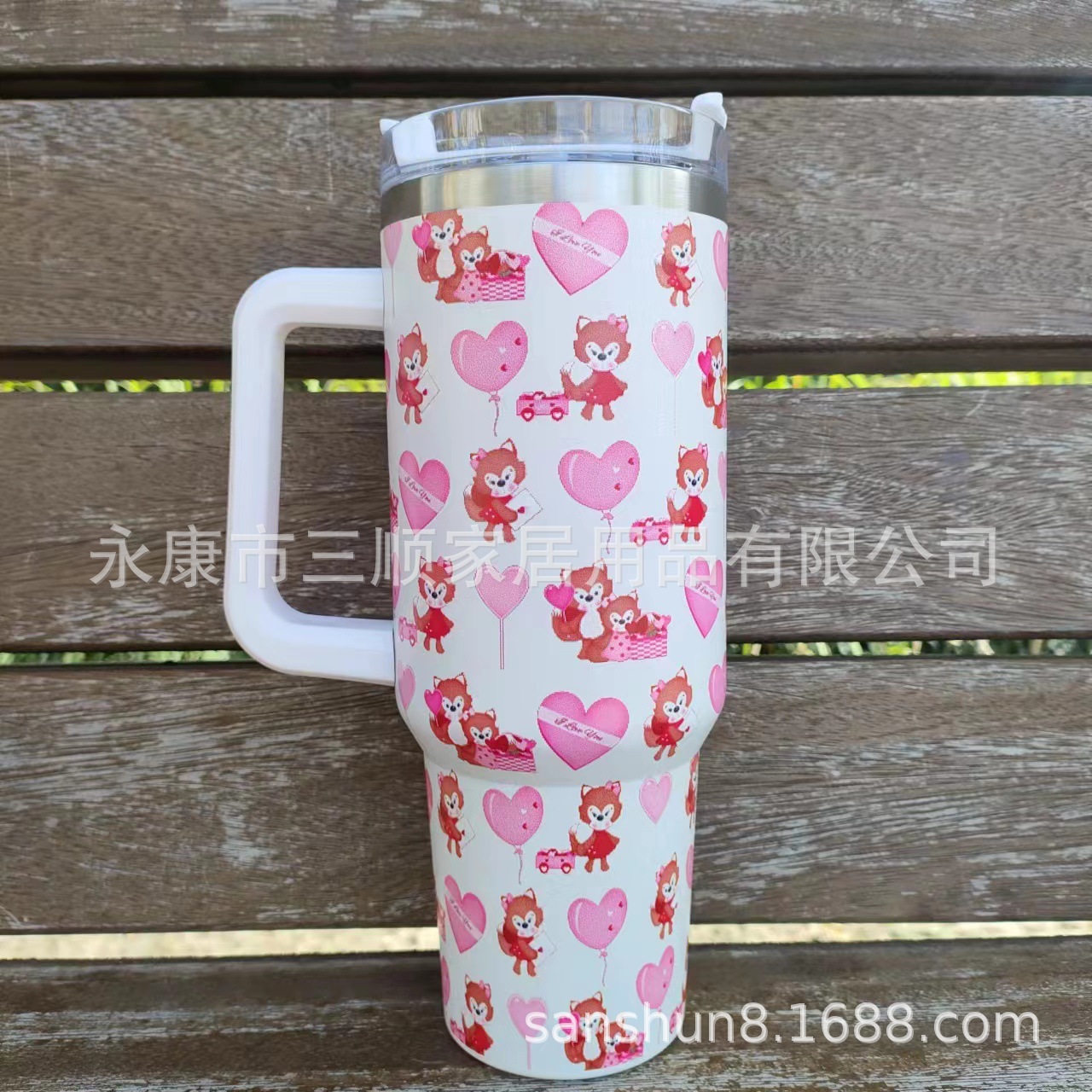 Nueva doble capa de vacío de acero inoxidable de gran capacidad de 40oz Día de San Valentín hombres y mujeres pareja taza de vacío mango taza de coche