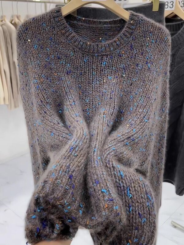 Thick Yarn Sweater for Women, New Autumn and Winter Collection, Rainbow Sequins, Fancy Yarn, Super Thick, Warm, Loose Fit, Trendy, Ice Silk, with Tags, New Thick Yarn Sweater for Women, New Autumn and Winter Collection, Rainbow Sequins, Fancy Yarn, Super Thick, Warm, Loose Fit, Trendy, Ice Silk, with Tags, New