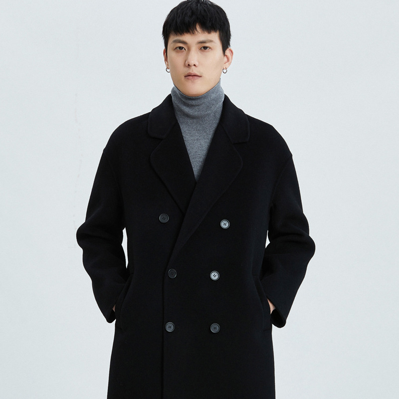 국경 간 가을과 겨울 새 남자 울 코트 더블 브레스트 양모 코트 느슨한 양모 남자 코트