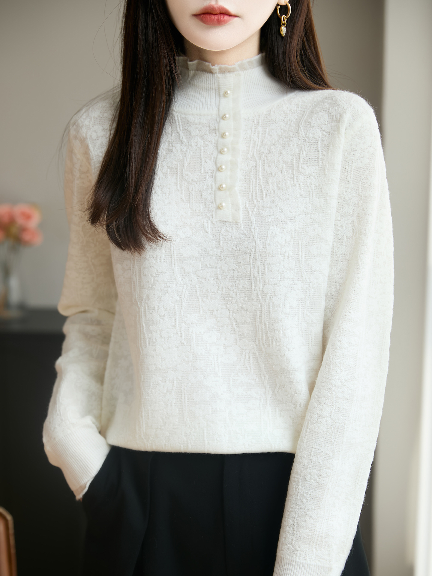 Woolen lace demi-season knitted body-friendly sweater