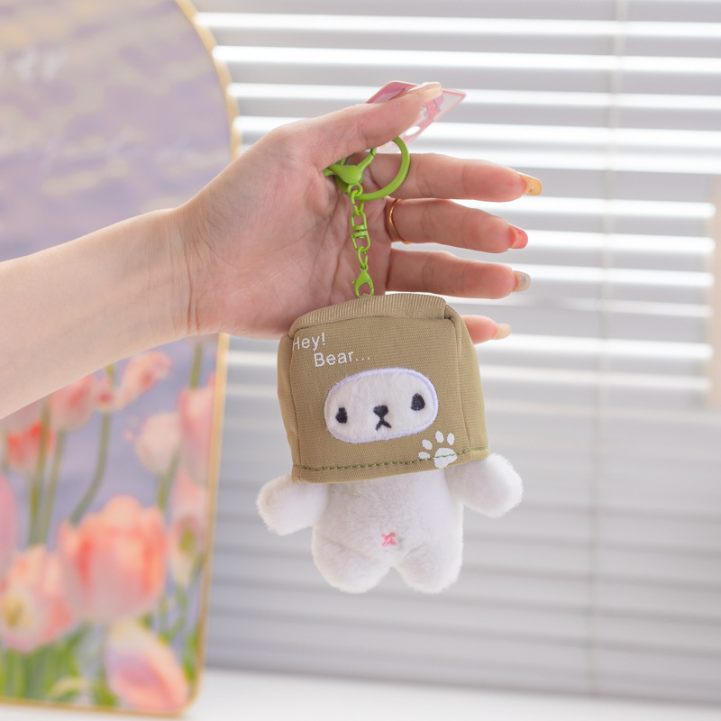 카키색 모자 곰