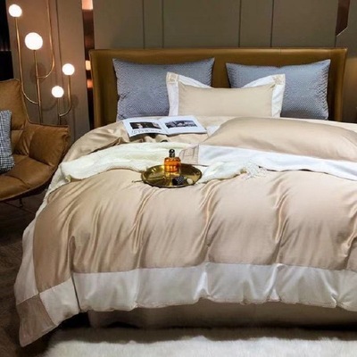 簡約100支雙股澳棉四件套拼角貼布字母刺繡全棉四件套工廠批發