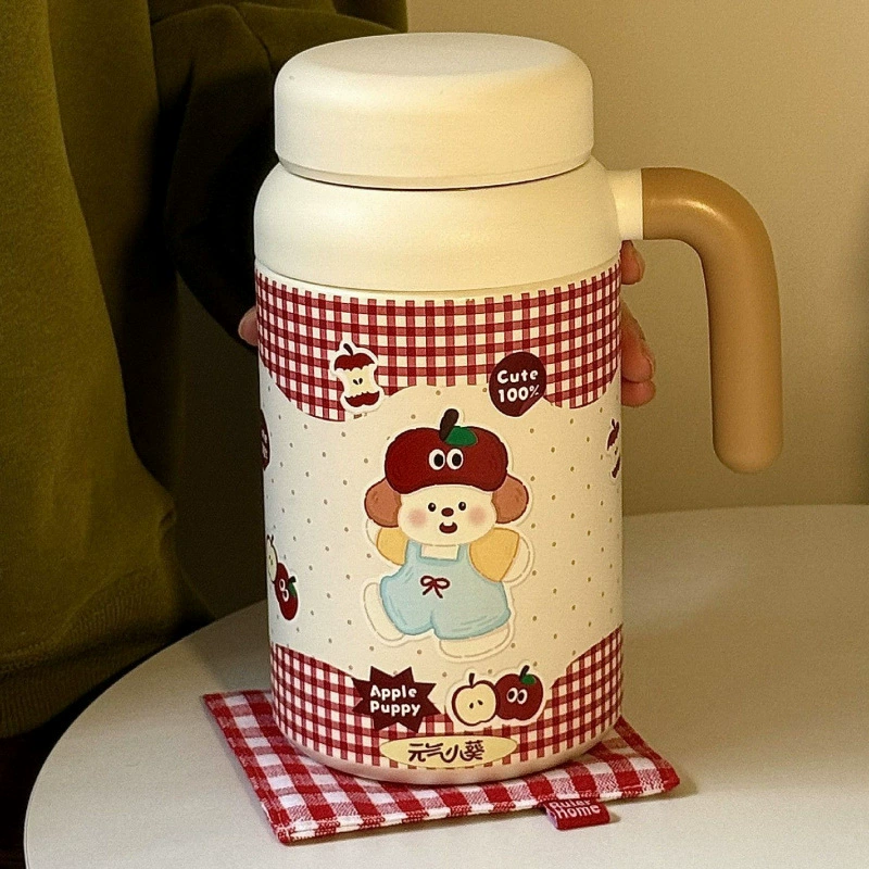 Красный клетчатый термос для щенков большой емкости в стиле ins, популярный высококачественный домашний термос из нержавеющей стали на открытом воздухе