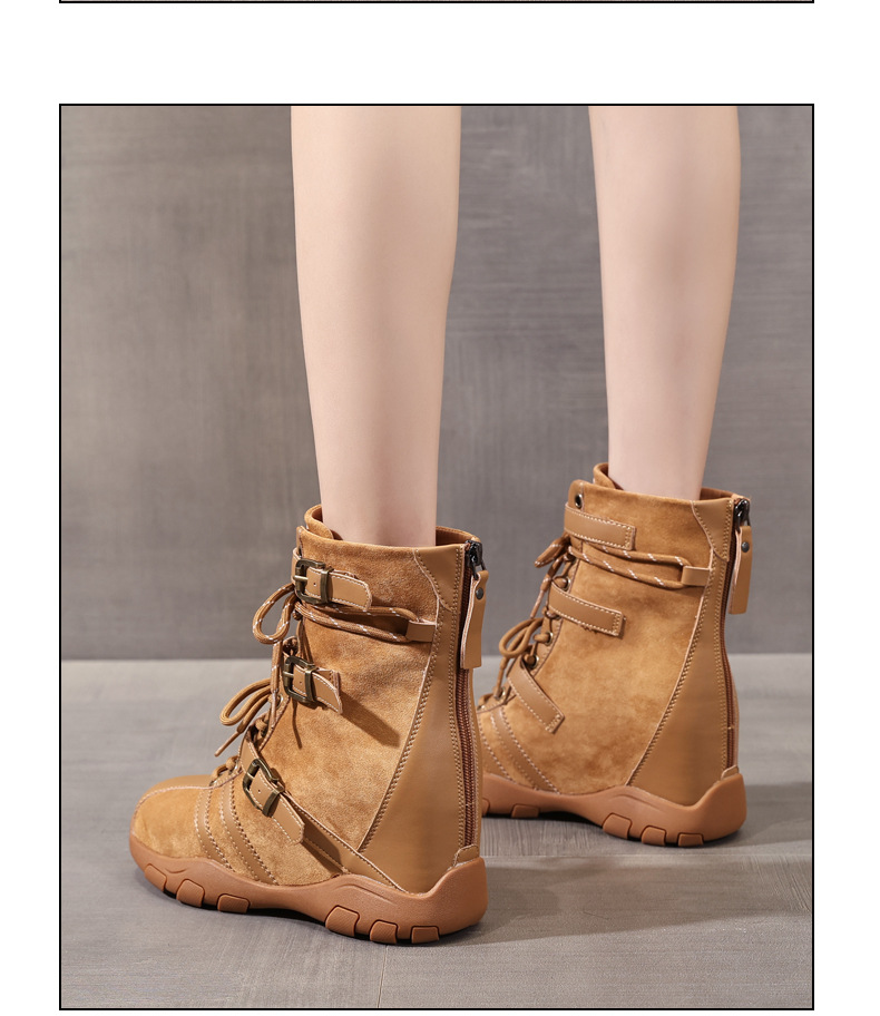 Giày boot nữ cổ ngắn đế dày tăng chiều cao phong cách retro siêu mềm đa năng — màu đen chi tiết 13